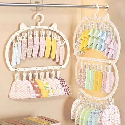 1pc High-Quality Plastic Cat's Ears (Steamed Cat-Ear Shaped Bread) Underwear Hanger, Multi-Functional Wet And Dry Underwear Socks Hanger, Wardrobe Multi Hook Socks Sorting Rack, Closet Wardrobe Display Rack, Foldable Space Saving, Clip Design Saves Closet Space, Minimalism, Household Storage Supplies, Room Decoration, Festival Decoration, Birthday Gifts, Festival Gifts