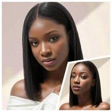 Glueless Short Bob Wig Human Hair, Pre-Plucked 13x4 HD Lace Front, Curly Wave Style For Women Full Edges Pre-Plucked Lace Wig With Baby Hair Natural Looking - Natural Black - 查看 5