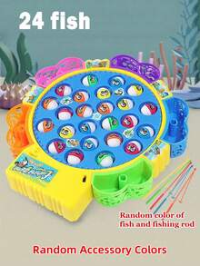 3种尺寸电动旋转钓鱼玩具套装，带音乐，适合作为生日、万圣节、圣诞节礼物，无磁性，配件颜色随机 - 黃色 - 查看 11