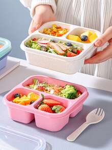 1 件 4 格便当盒、零食容器、便当盒、食品储存容器、可重复使用、餐食准备午餐容器、轻便、可堆叠、微波炉、冰柜、洗碗机、便当盒、易于包装各种零食和水果，可轻松放入背包或午餐袋 - 彩色 - 查看 4