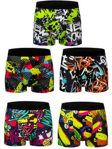 6 piezas/paquete Calzoncillos tipo bóxer de moda cómodos y con estampado de talle medio para hombres - Multicolor - Ver 4