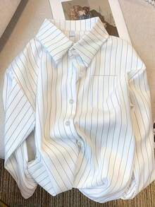 Women's Long Sleeve Striped Shirt, Pointed Collar Design, Button Front, Lightweight Versatile Top, Suitable For All Seasons, Slim Fit, Premium Fabric, Fashionable