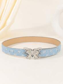 1pc Bohemian Vintage Solid Color Belt, Y2K Girly Leather Belt, Suitable For Dresses, Suits, Jeans, Formal Occasions, Casual Outings, Parties, Music Festivals, Etc. - Butterfly Buckle - View 3