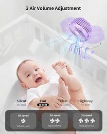 GOTOTO Baby Stroller Fan, Rechargeable Portable Fan With 2000 MAh Battery Operated,3 Wind Speed,360-Degree Rotation,Ultra-Low Noise Level, Mini Fan For Your Baby - Purple - View 5