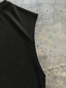 Canotta casual nera da uomo con dettaglio patch a forma di lettera sul collo tondo - nero - Visualizzare 4