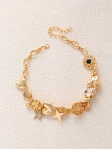 1 chiếc vòng cổ mặt dây chuyền hình trái tim, hoa và ngôi sao bằng kim loại phong cách Punk Rock cổ điển, thích hợp cho tiệc tùng và lễ hội âm nhạc - Vàng - Xem 7