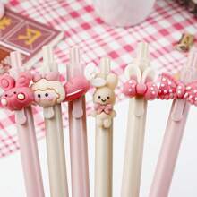 3-6支0.5毫米黑色凝胶墨水塑料点击粉色奶油色可爱女孩笔，2种款式随机发送 - 多色 - 查看 9