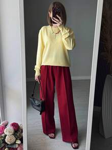 GIGOGOU Women's Basic Lightweight Knit Sweater, Spring/Autumn - Yellow - View 6
