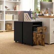 HOMCOM 60cm Filing Cabinet With Drawer, Open Shelf, Metal Handles And 4 Wheels, Office Home Organiser Mobile Printer, Rustic Brown - Brown - View 8
