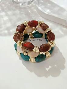 3pcs/Set Gelang Manik-Manik Akrilik Tebal Berlapis-lapis Gaya Bohemian Vintage untuk Wanita - Set BD multiwarna - View 4
