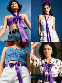 1 件女士纯色超长腰带配饰带蝴蝶结装饰，休闲涤纶腰带