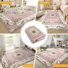 1pc Elegant Polyester Area Rug, Large Size Non-Slip Faux Wool Rug With Luxurious Pink, White And Gold Design, Suitable For Living Room, Bedroom, Garden, Patio, Entryway And Home Decor Bathroom Kitchen Decor Kitchen Rug - Multicolor - View 5