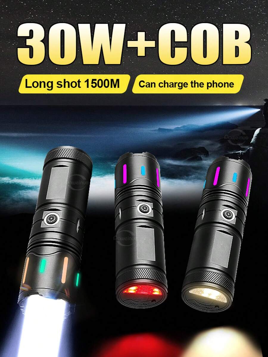 强力高流明 LED 手电筒大功率 COB 尾灯多功能手电筒可充电伸缩变焦高品质荧光灯大功率 LED 战术手电筒钓鱼车修露营照明