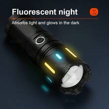 强力高流明 LED 手电筒大功率 COB 尾灯多功能手电筒可充电伸缩变焦高品质荧光灯大功率 LED 战术手电筒钓鱼车修露营照明 - 黑色 - 查看 10