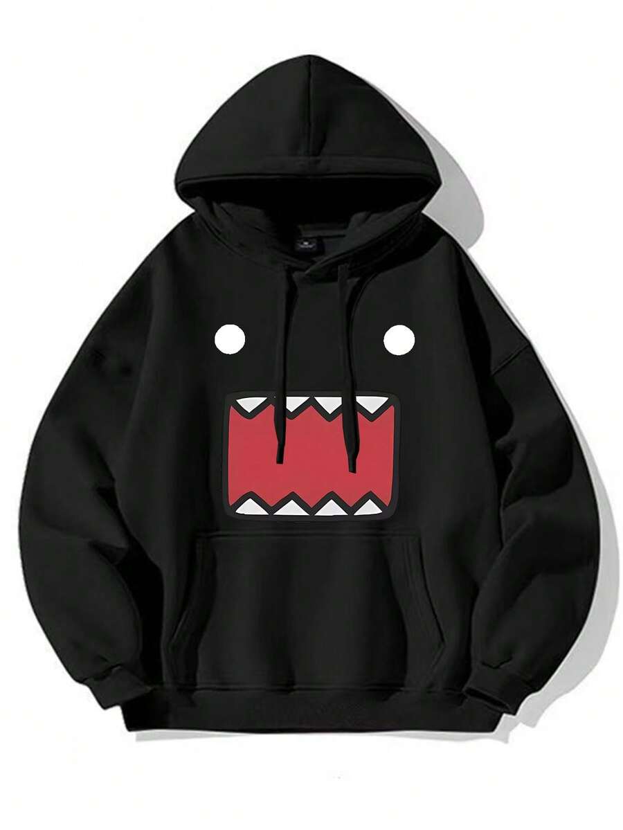Funny Monster Face Pullover Hoodie, Men's Casual Graphic Design Pullover Hoodies With Pocket Streetwear For Winter And Autumn, As Gifts - 黑色 - 查看 1
