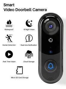 Smart 1080P Video Doorbell Camera Wireless Included 1pcs White Indoor Chime, AI Human Detection, Message Push, Live View, 2-Way Audio, IR Night Vision, 2.4G Wi-Fi, 32GB Micro SD Card Storage And Free Cloud Storage, Easy To Install, Indoor/Outdoor Security - màu đen - Xem 4