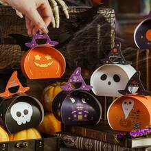 5 kolorowych pudełek na prezenty na Halloween z upiornymi nadrukami, idealne na paczki z upominkami na imprezę, do rozdawania słodyczy, jako akcenty dekoracyjne do domu, na imprezy halloweenowe i jako świąteczny upominek