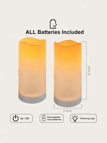 2 Outdoor Waterproof Solar Candles, Solar Powered, Outdoor Flameless Solar Candles, Lanterns, Dusk To Dawn Sensor, Suitable For Halloween, Valentine's Day, Christmas, Weddings, Pathways, Pools, Party Decoration Lighting - ánh sáng ấm áp - Xem 10