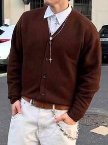 Áo len dài tay dài màu trơn dáng rộng thoải mái ANDREILEE, thiết kế tối giản phong cách đường phố, thích hợp cho mùa xuân, thu và đông. - màu nâu - Xem 2