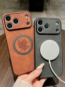 Funda de teléfono de PU con hoja de arce magnética de lujo compatible con iPhone 11 12 13 14 15 16 17 Pro Max, con parachoques a prueba de golpes, regalo de cumpleaños
