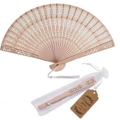 1/4/20/40PCS/Sets Wooden Hand Fan Wood Handheld Folding Fans With Organza Bags And Thank You Tag And Tassels Wedding Party Favors, Vintage Wooden Folding Fans, Wedding Fans Elegant Wooden Fan Folding Hand Fan, Elegant Chinese-Inspired Wooden Folding Fan, Perfect For Weddings, Bridal Showers Home Decor Christmas Decorations Room Decor Christmas