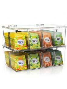 1pc 8-Compartment Tea Bag Storage Box With Lid, Removable Desk Organizer For Living Room, Transparent Acrylic Capsule Coffee Tea Bag Holder Box For Office - Multicolor - View 6