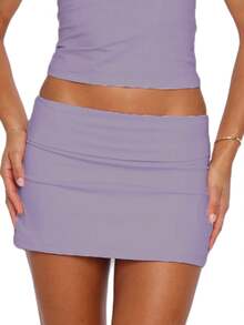 Fold Over Mini Skirts For Women Y2k Low Rise Bodycon Sweat Short Skirt Cute Going Out Micro Mini Skirt Beach Vacation Club Streetwear - 紫色 - 查看 1
