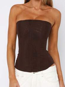 Y2K Women's Corset Tops Mesh Corset Tops - 棕色 - 查看 2