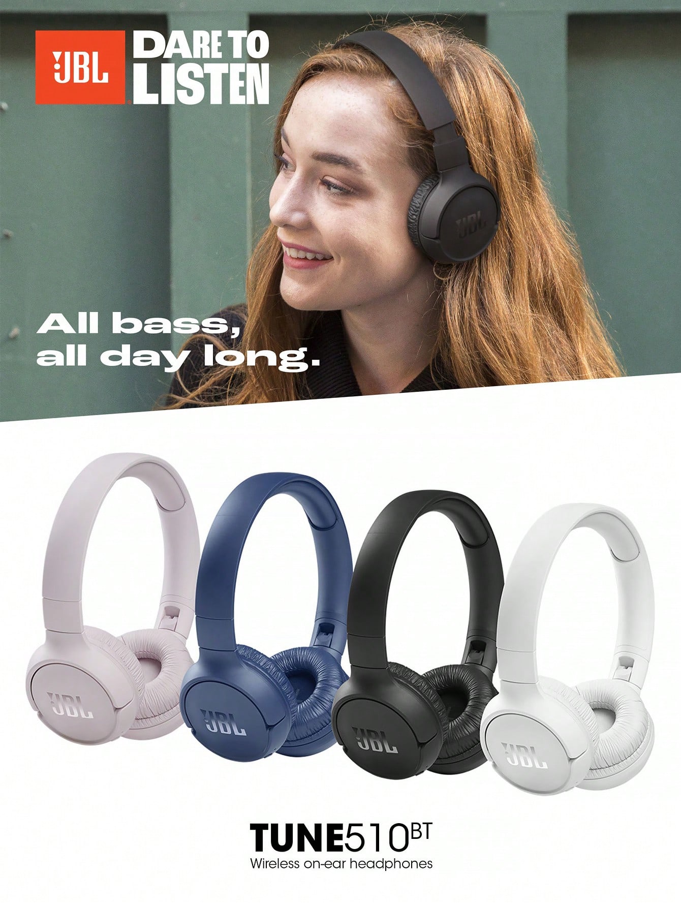 JBL سماعات رأس لاسلكية على الأذن Tune 510BT، صوت ج...