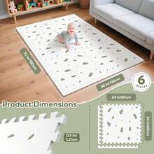 Baby Foam Play Mat, 72x48 Crawling Mat, Floor Mats For Kids For Baby With Interlocking Floor Tiles, Toddler Play Mats For Indoor And Outdoor, Easy To Clean Playroom Playmats - Đốm xanh - Xem 3