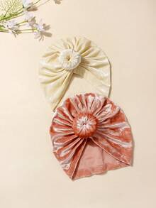 2pcs Baby Velvet Donut Ear Protection Hat Set, Suitable For Everyday Use - Multicolor - View 6