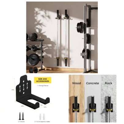 Barbell Wall Holder,  Hanger, Garage Gym Bar Wall Rack, Vertical Barbell Mount Rack, Space Saving Commercial Or Home Gym Accessory, Holds Under 33mm Bar SizeBlack