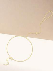 FOREVER QUEEN 1 peça de prata esterlina 925, zircônia cúbica branca, estrela, banhada a ouro 14k, delicada, em camadas, elos empilháveis, pulseira, corpo, joia de verão, presente de casamento de Natal