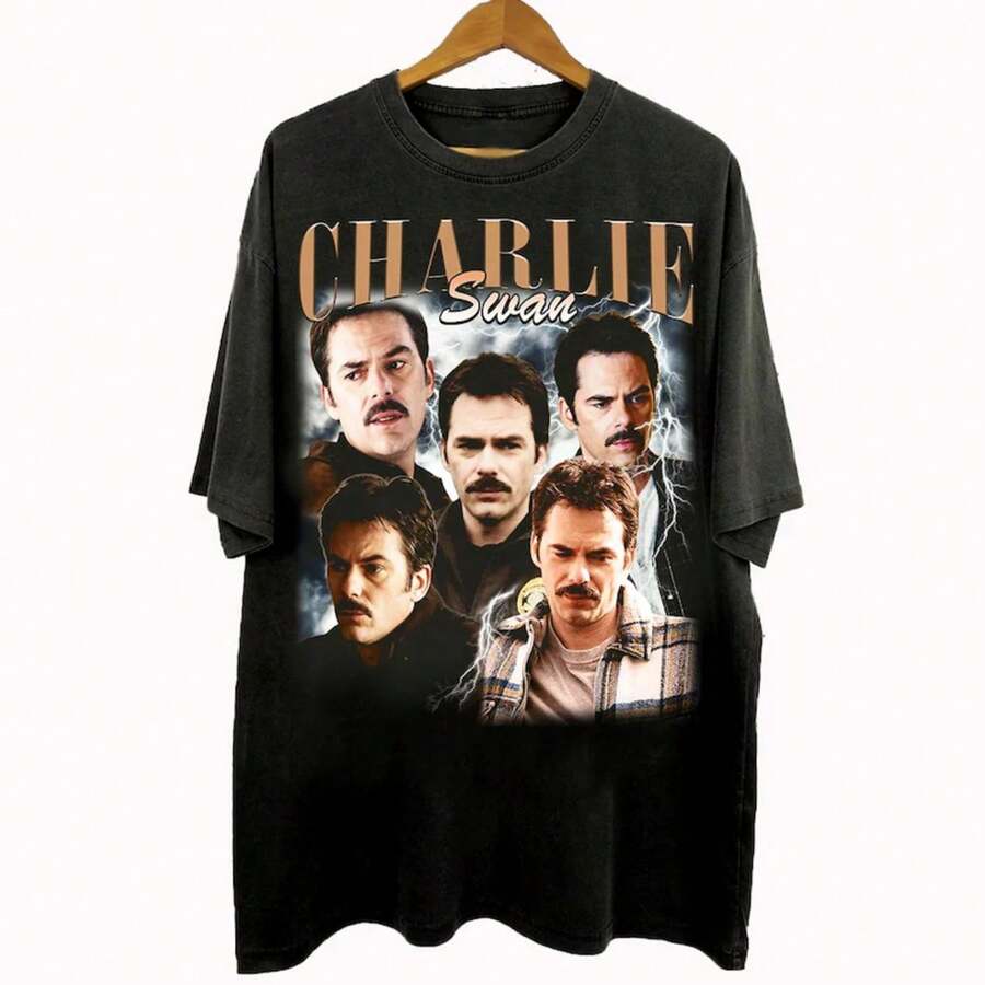 Camiseta Vintage Estilo Bootleg de los 90 de Charlie Swan, Regalos de la Saga Crepúsculo para Hombre y Mujer, Camiseta Unisex - Negro - Ver 1