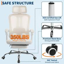 Ergonomic High-Back Office Chair With Footrest And Headrest, Mesh Desk Chair With Adjustable Lumbar Support, Rolling Swivel Computer Chair For Home Office Or Gaming Room - White Double Mesh White Frame - View 7
