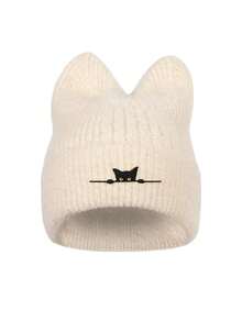新款针织猫耳刺绣无檐帽，可爱温暖的滑雪帽，适合秋冬女士 - A - 查看 2