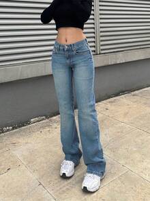 YUMINOW 25AW Women's Street Style Jeans Casual Versatile Stretch Flared Pants Tall Jeans - Blue - View 4