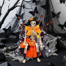 ハロウィン スケルトン 置物 不気味なスケルトン 座ったカボチャの像 卓上装飾 ホーム ホリデー パーティー用 - カラフル - チェックする 5