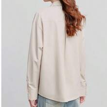 Damen Einfarbiges Langarm Hemd, apricotfarbene Lässig Bluse mit Taschen und Knöpfen vorne, geeignet für Bürokleidung, Frühling/Herbst