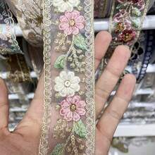 1 Yard Floral Sequin Lace Trim With Sewing Lace Satin Ribbon, Suitable For Wedding Dress, Bag DIY Crafts - For Beginners And Tailors Handmade Accessories - Multicolor - View 5