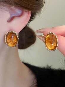 زوج من أقراط معدنية بيضاوية وراتنجية، أقراط إسفين على الطراز الأوروبي للنساء والفتيات، مناسبة للسفر والزفاف والحفلات وأعياد الميلاد والهدايا الميلادية