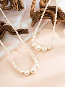 1 Set elegante Farbverlauf-Perlenkette und Ohrringe, französischer minimalistischer Schmuck, luxuriöse Mode-Choker-Kette, Damen Pullover Accessoire mit Geschenkbox