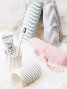1 pieza Portátil Estuche para Cepillo de Dientes de Viaje, Vaso Multifuncional para Enjuague, Adecuado para Viajes, Almacenamiento, Baño, Herramientas de Cuidado Oral - Rosa - Ver 6