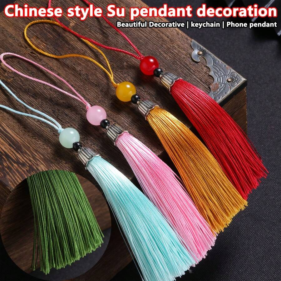 20 peças/10 peças/5 peças Estilos Diversos estilos estão disponíveis aleatoriamente para você escolher o Conjunto de Pingentes com Borla de Estilo Chinês. Feito à mão, Chaveiro e Pingente de Telefone com Borla DIY em Fibra de Poliéster
