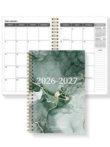 2026-2027 年月度计划表，2 年月度计划表，2026 年 1 月至 2027 年 12 月，5.6 英寸 X 8.0 英寸，螺旋装订的简易月度计划表，非常适合学校和办公室日程安排，绿松石色返校用品