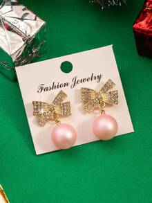 1 Pair Of Faux Pearl Studded Earrings With A Niche Design Sense, Light Luxury Christmas European And American Style Earrings, Bridal Earrings, Suitable For Wedding, New Year, And Party Wear (Without Card)