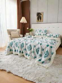 1 szt. Miękki i ciepły pluszowy koc w romby, wielofunkcyjny koc odpowiedni do łóżka, sofy, podróży, biura, sypialni, wystroju domu, na każdą porę roku, idealny prezent na Halloween, dla przyjaciół i rodziny - Niebieski - Zobacz 5