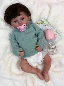 1 个 18 英寸 Cuddly Meadow 女婴全身软胶重生娃娃玩具，植发，逼真的彩绘手指甲和脚趾甲，包含服装和配件