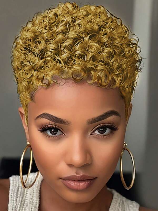 Kurze lockige Pixie-Cut Perücken für , synthetische Afro-Pixie-Perücke, hitzebeständige synthetische Vollperücken, schwarze Farbe, kurze lockige Pixie-Perücken für Frauen
