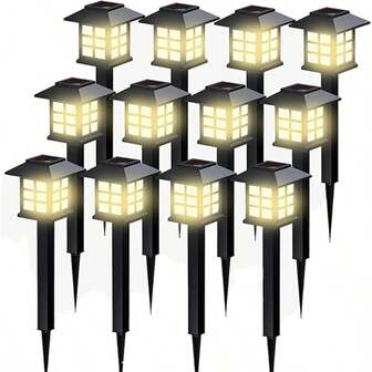 BANBERS 12 Pack LED Solar Lights, IP44 Waterproof Solar Outdoor Lights, Automatic Sidewalk Lights With LED Bulbs, Solar Sidewalk Lights For Lighting Your Garden, Landscape, Path, Patio, Deck, Driveway